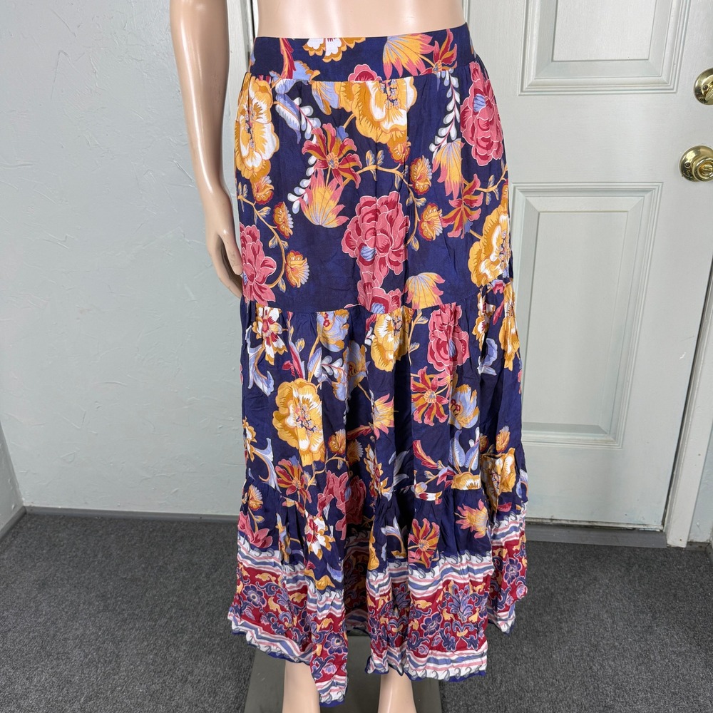 NEW Soft surroundings Women's Skirt L Maxi Kara Flowy Bohemian Tiered U3-19